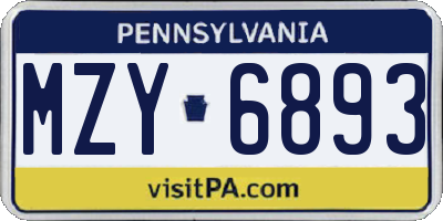 PA license plate MZY6893
