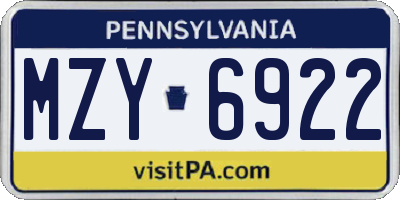 PA license plate MZY6922