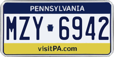 PA license plate MZY6942