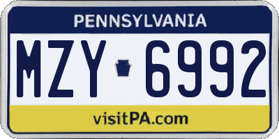 PA license plate MZY6992