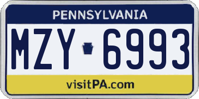 PA license plate MZY6993