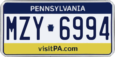 PA license plate MZY6994