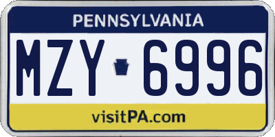 PA license plate MZY6996
