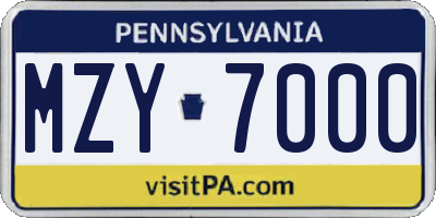 PA license plate MZY7000