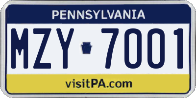 PA license plate MZY7001