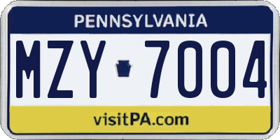PA license plate MZY7004