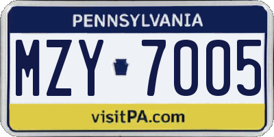 PA license plate MZY7005