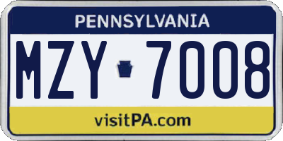 PA license plate MZY7008