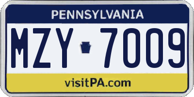 PA license plate MZY7009