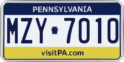 PA license plate MZY7010