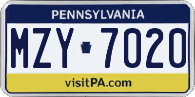 PA license plate MZY7020