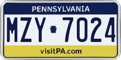 PA license plate MZY7024
