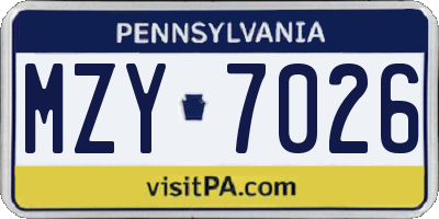 PA license plate MZY7026