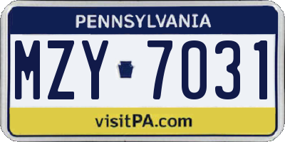 PA license plate MZY7031