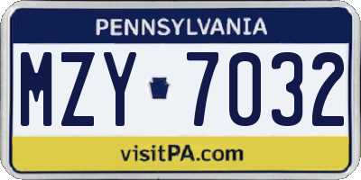PA license plate MZY7032