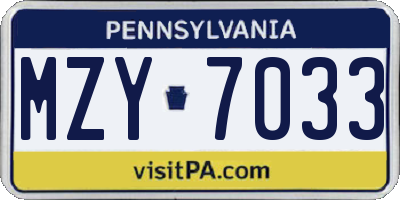 PA license plate MZY7033