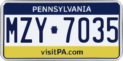 PA license plate MZY7035