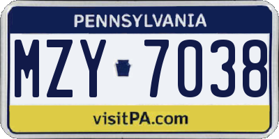 PA license plate MZY7038