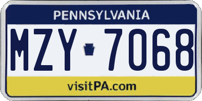 PA license plate MZY7068