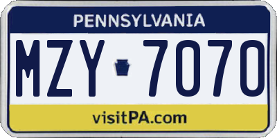 PA license plate MZY7070