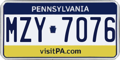PA license plate MZY7076