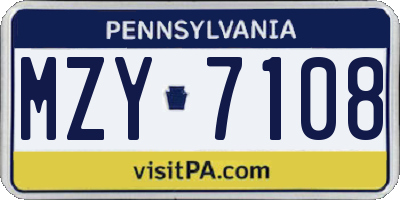 PA license plate MZY7108