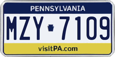 PA license plate MZY7109
