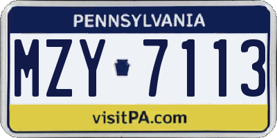 PA license plate MZY7113