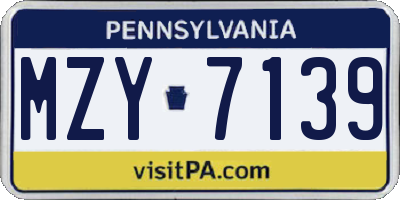 PA license plate MZY7139