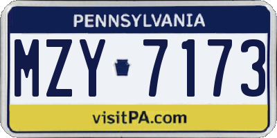 PA license plate MZY7173