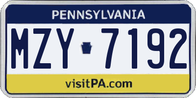 PA license plate MZY7192