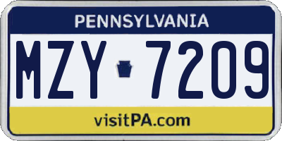 PA license plate MZY7209