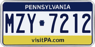 PA license plate MZY7212