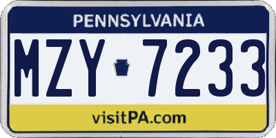 PA license plate MZY7233
