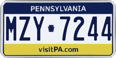 PA license plate MZY7244