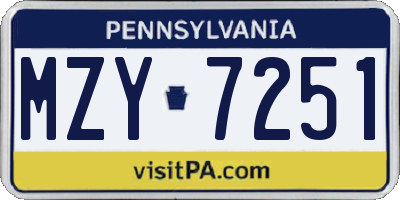 PA license plate MZY7251