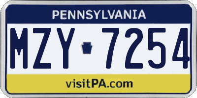 PA license plate MZY7254
