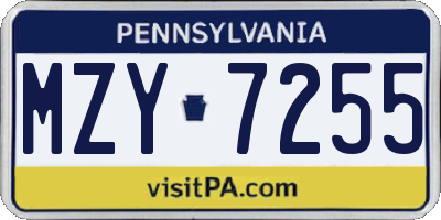 PA license plate MZY7255