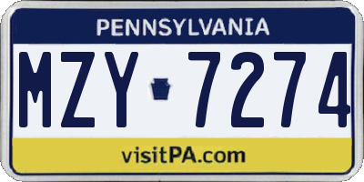 PA license plate MZY7274