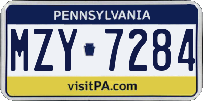 PA license plate MZY7284