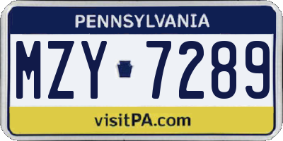 PA license plate MZY7289