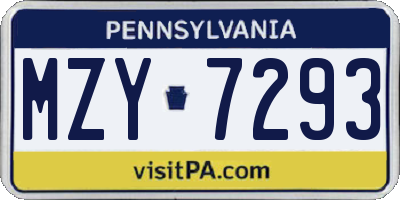 PA license plate MZY7293
