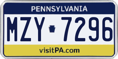 PA license plate MZY7296