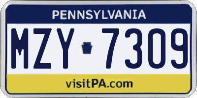 PA license plate MZY7309