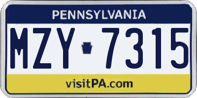 PA license plate MZY7315