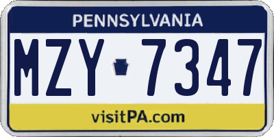 PA license plate MZY7347