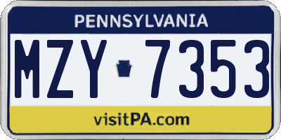 PA license plate MZY7353