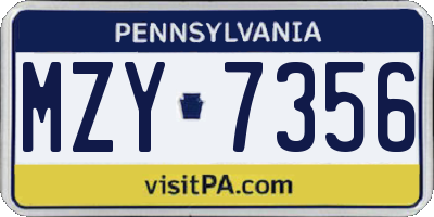 PA license plate MZY7356