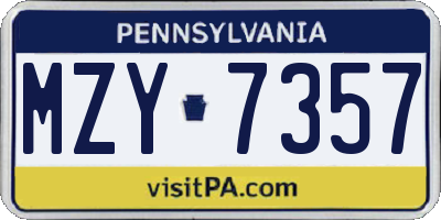 PA license plate MZY7357