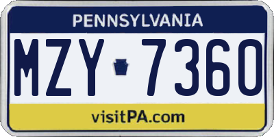 PA license plate MZY7360